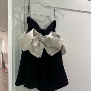 Elegant Black and White Bow Dress Off the shoulder